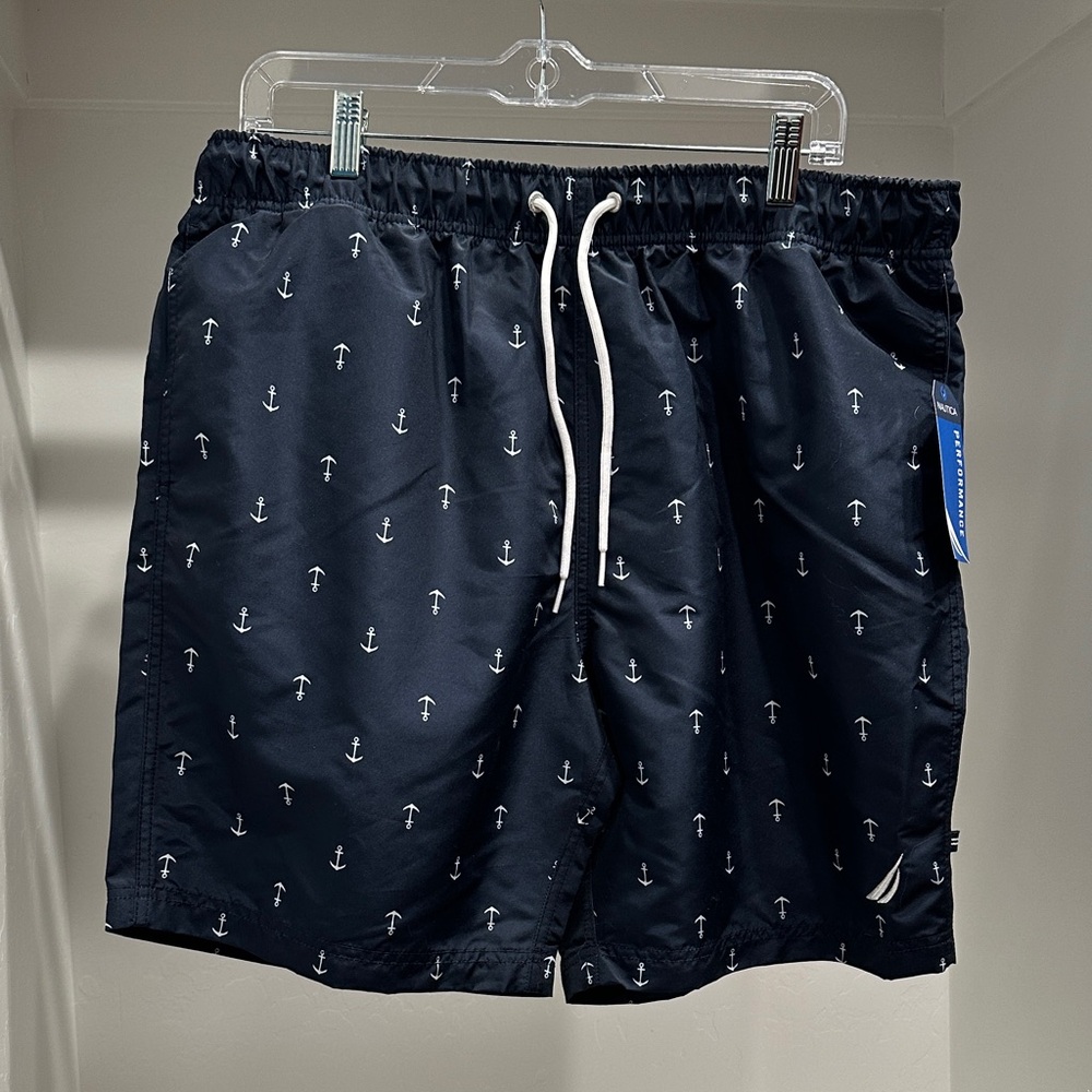 Nautica NWT Dark Navy Swim Trunks with Anchor Pattern